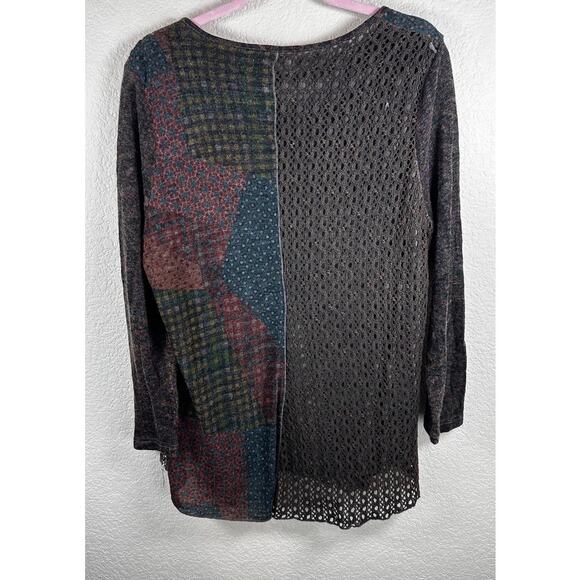Feratelli Patchwork Knit Tunic XL Boho Grunge Y2K Mesh Layered Top - Picture 3 of 5